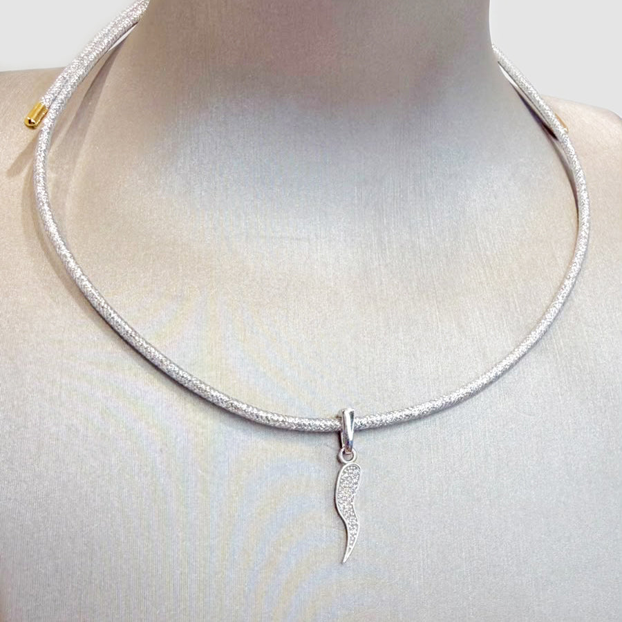 Ciondolo Corno Portafortuna Zirconato in Oro Bianco 18 KT