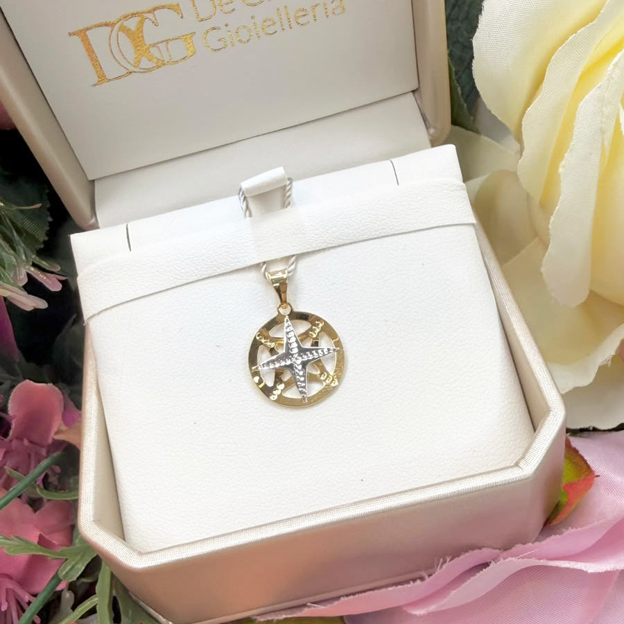 Pendente Rosa dei Venti con Stella Marina in Oro 18 KT