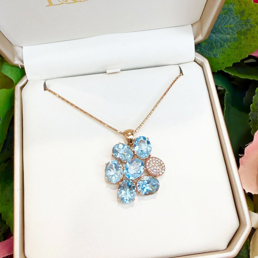 COLLANA IN ORO ROSA 18 KT (750) CON PIETRE AZZURRE E BIANCHE