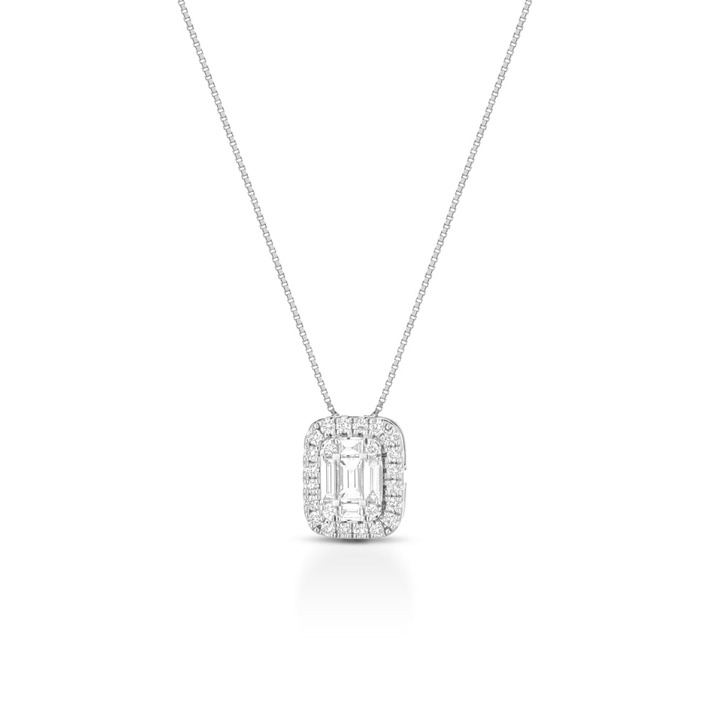 COLLANA IN ORO BIANCO 18 CARATI CON DIAMANTI E BAGUETTE