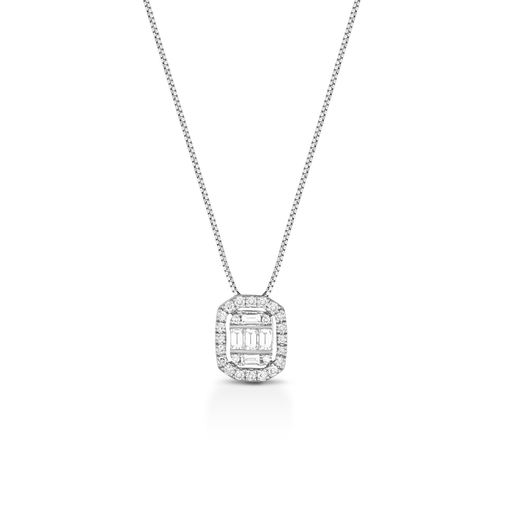 COLLANA IN ORO BIANCO 18 CARATI CON DIAMANTI E BAGUETTE