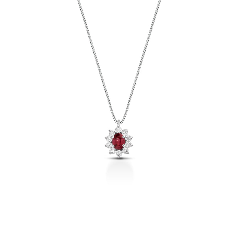 COLLANA IN ORO BIANCO 18 CARATI CON DIAMANTI E RUBINO