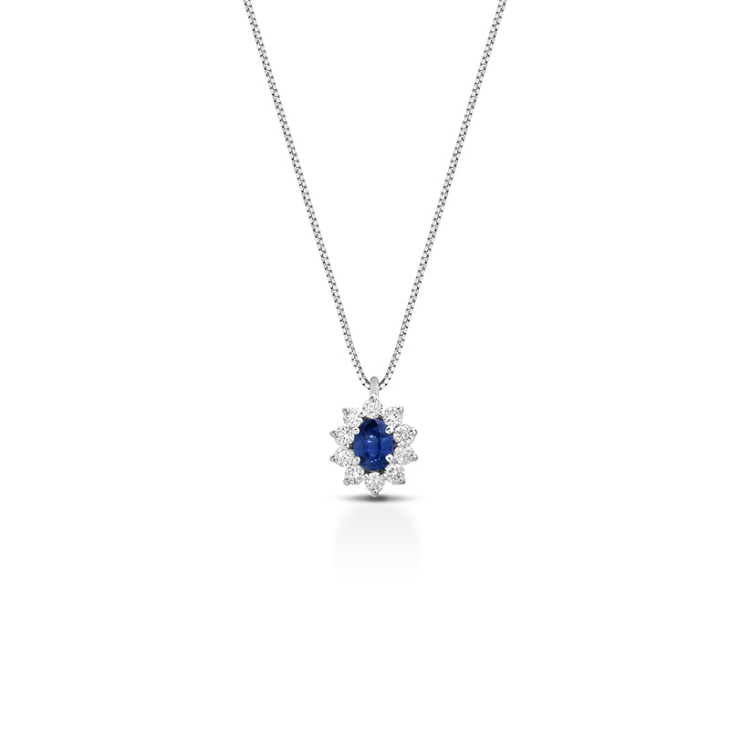 COLLANA IN ORO BIANCO 18KT CON DIAMANTI E ZAFFIRO