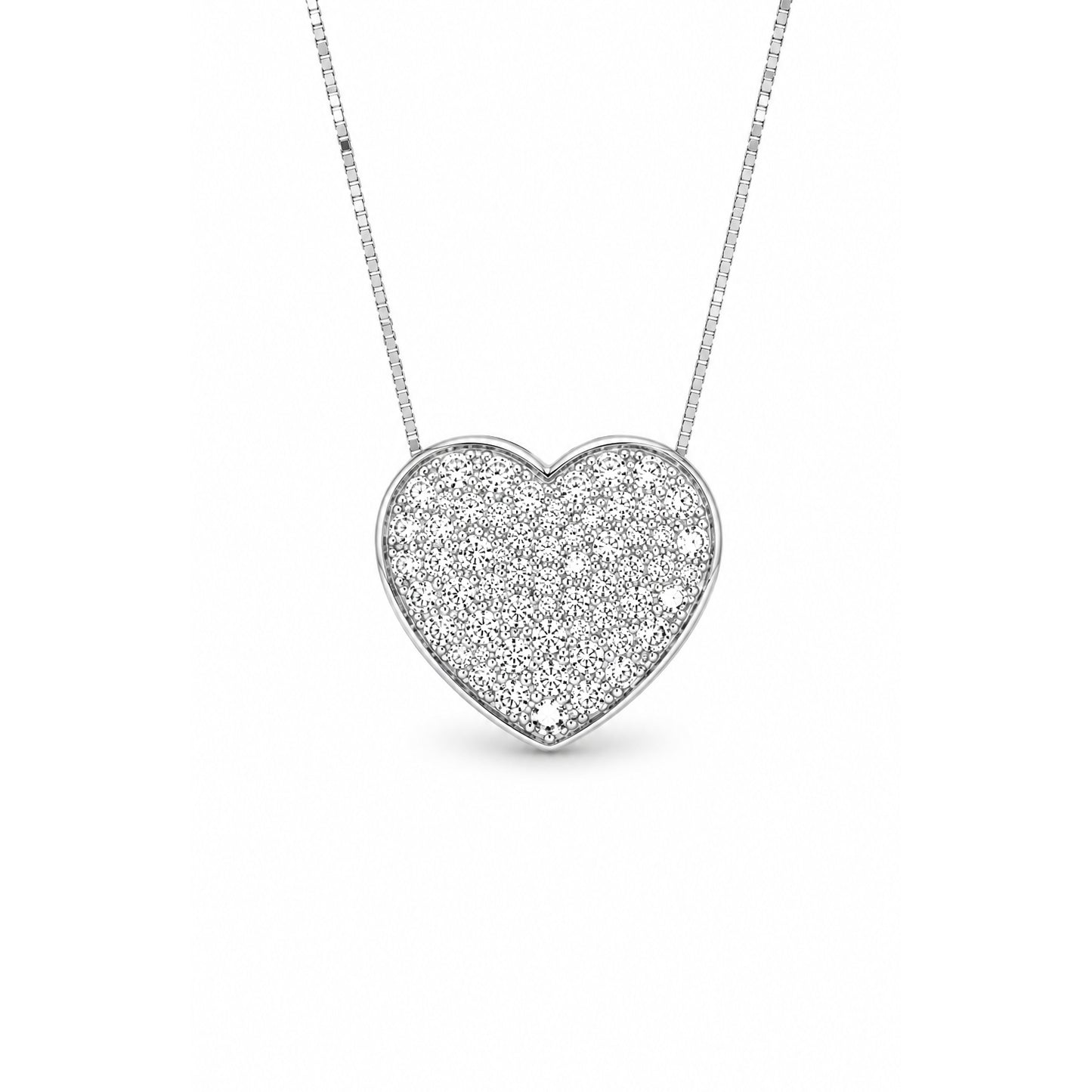COLLANA CON CUORE IN ORO BIANCO 18 CARATI E DIAMANTI