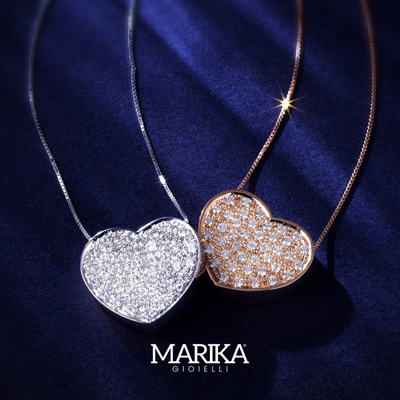 COLLANA CON CUORE IN ORO BIANCO 18 CARATI E DIAMANTI