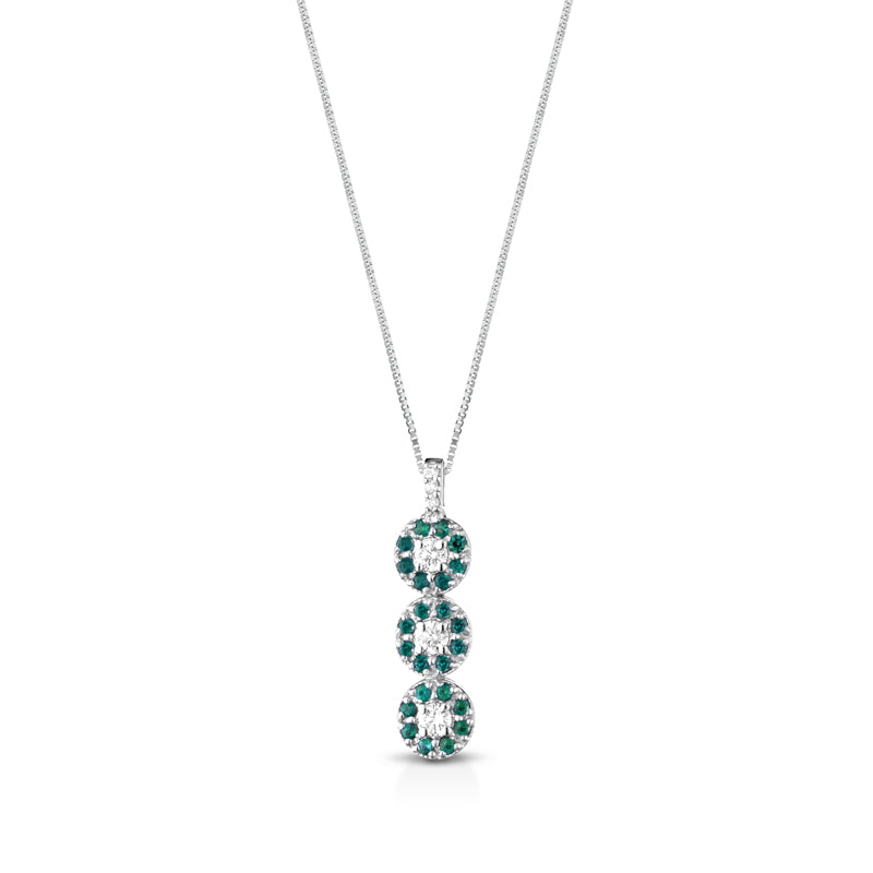 COLLANA TRILOGY IN ORO BIANCO 18KT CON DIAMANTI E SMERALDI