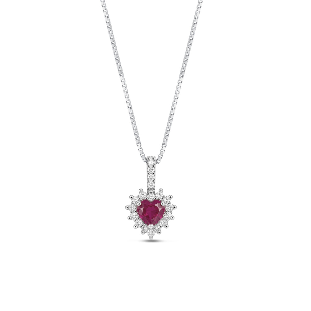 COLLANA CON CUORE IN ORO BIANCO 18KT CON DIAMANTI E RUBINO