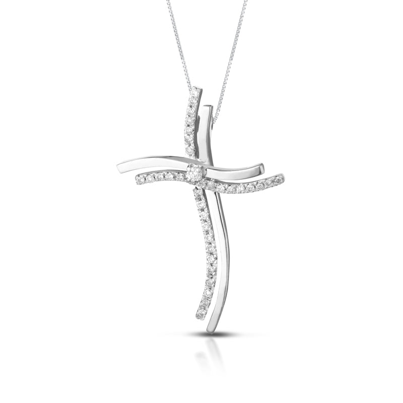 COLLANA CON CROCE IN ORO BIANCO 18 CARATI E DIAMANTI