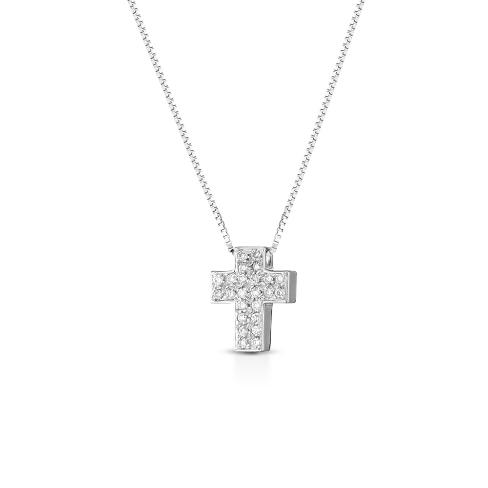 COLLANA CON CROCE IN ORO BIANCO 18 CARATI E DIAMANTI