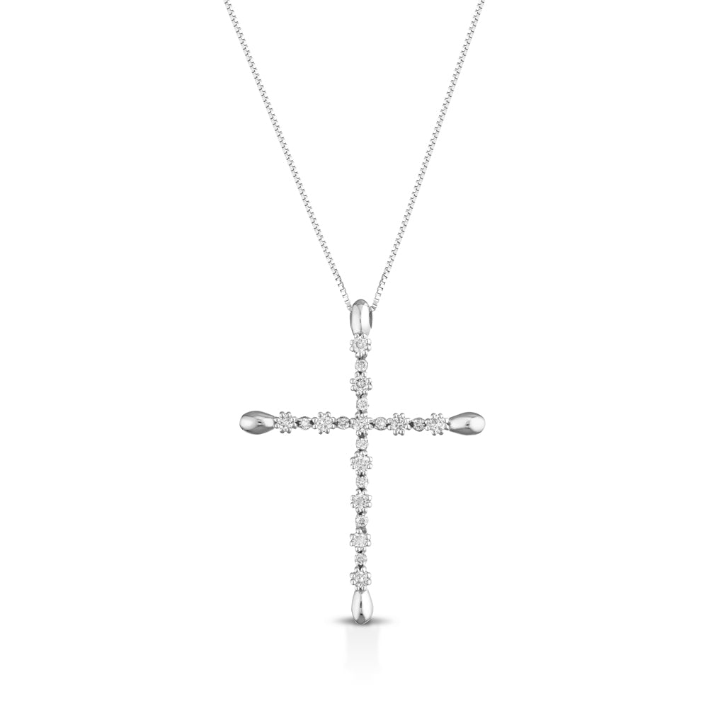 COLLANA CON CROCE IN ORO BIANCO 18 CARATI E DIAMANTI
