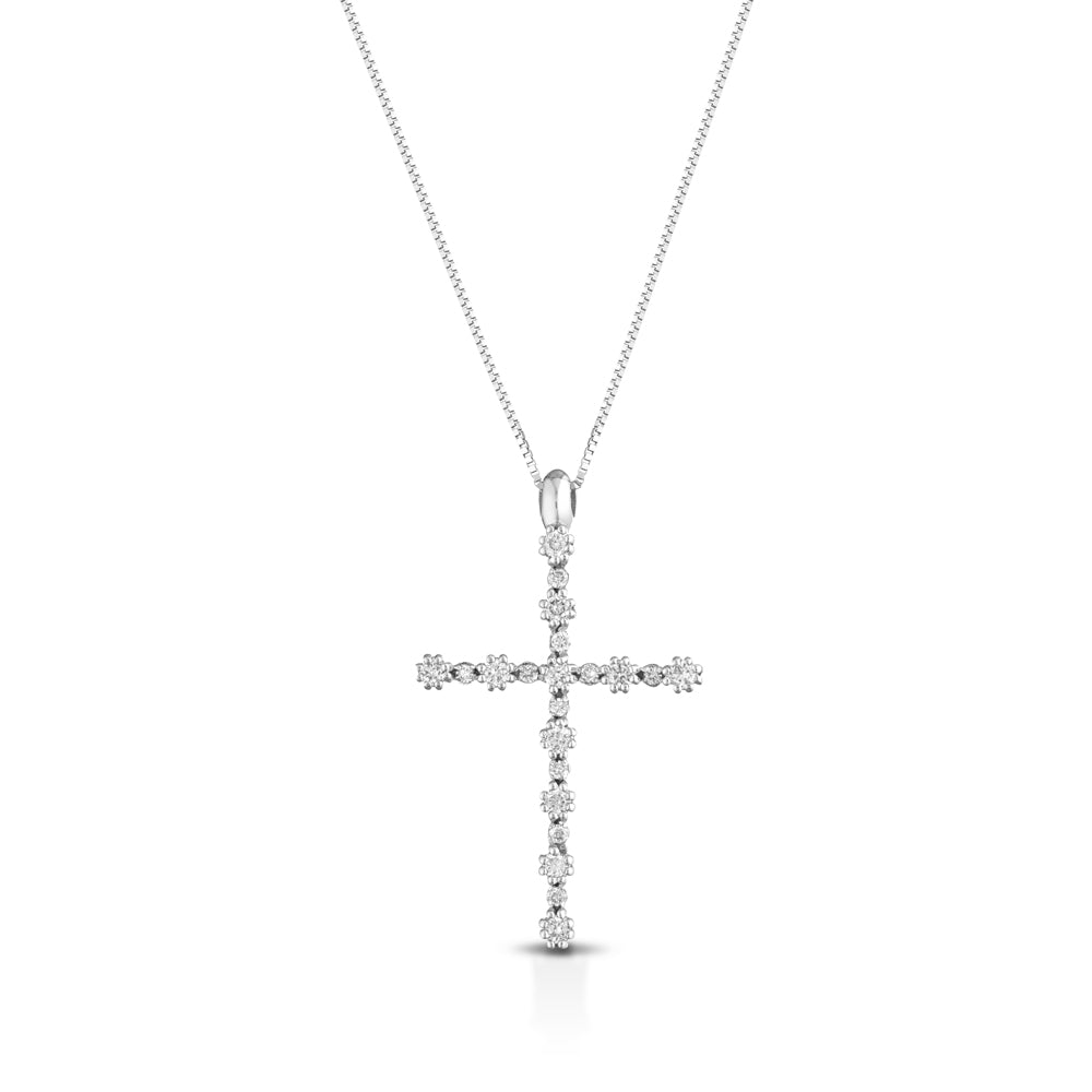 COLLANA CON CROCE DA DONNA IN ORO BIANCO 18KT E DIAMANTI