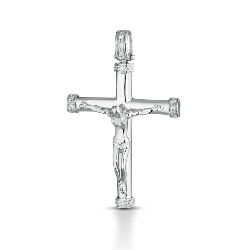 CIONDOLO CROCE DA UOMO IN ORO BIANCO 18 CARATI E DIAMANTI