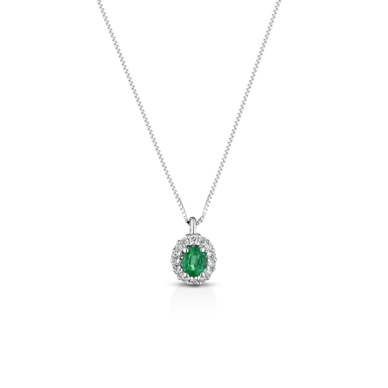 CIONDOLO IN ORO BIANCO 18KT CON DIAMANTI E SMERALDO