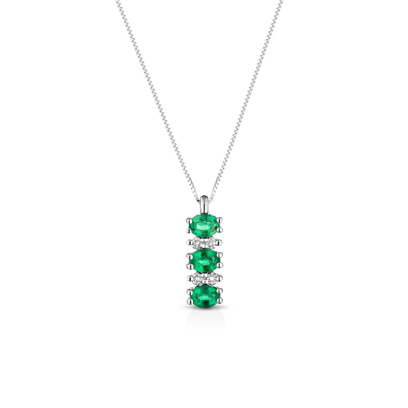 COLLANA TRILOGY IN ORO BIANCO 18KT CON DIAMANTI E SMERALDI