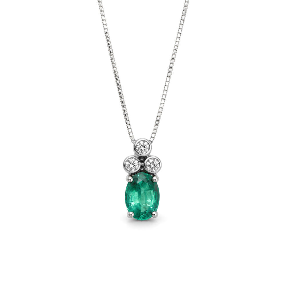 COLLANA IN ORO BIANCO 18KT CON DIAMANTI E SMERALDO