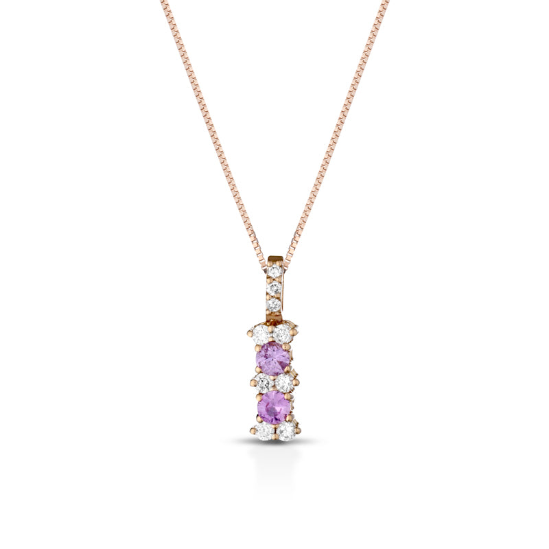 COLLANA BILOGY IN ORO ROSA 18KT CON DIAMANTI E ZAFFIRO ROSA