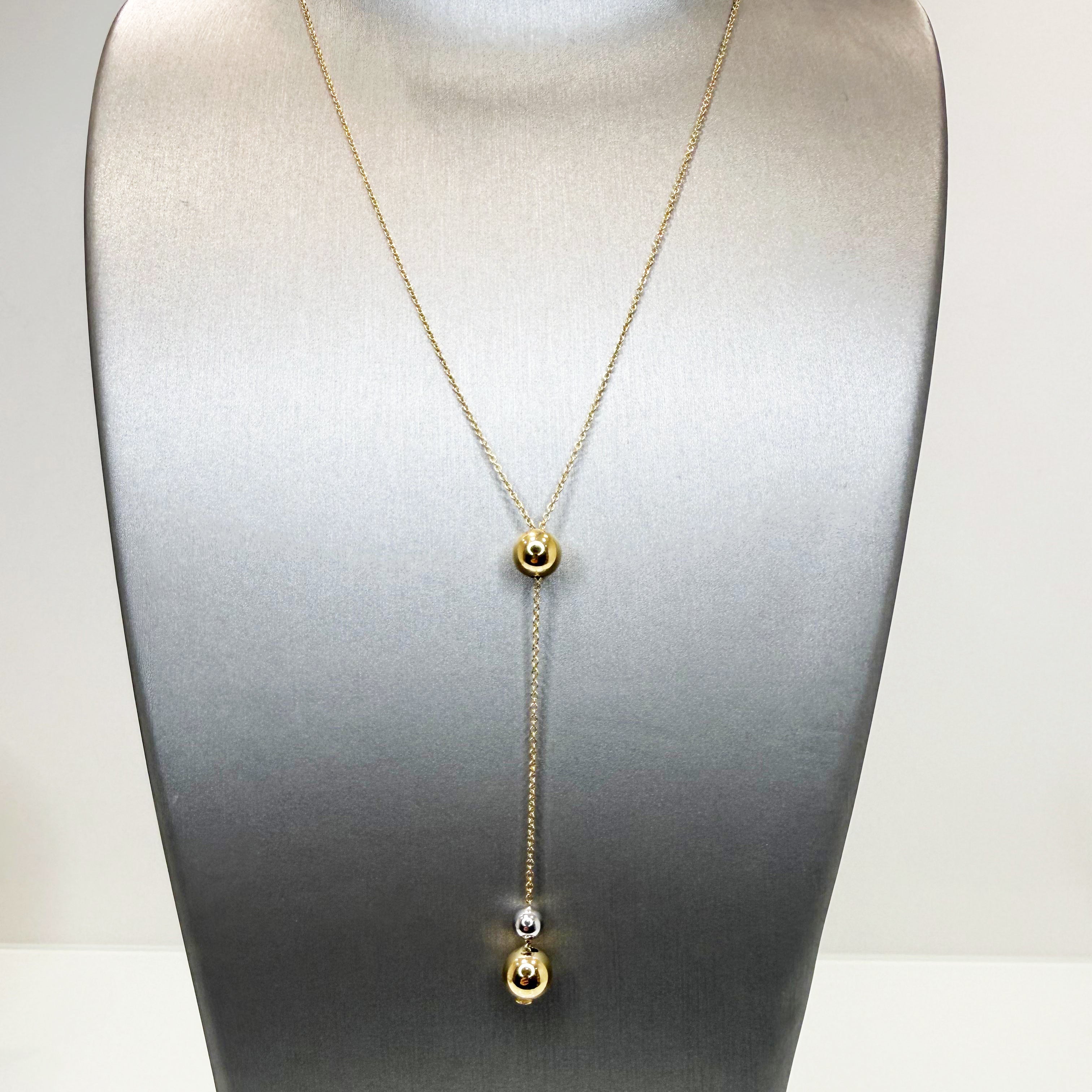 Collana lunga con sfere in oro giallo e bianco 18KT (750) – Made in Italy