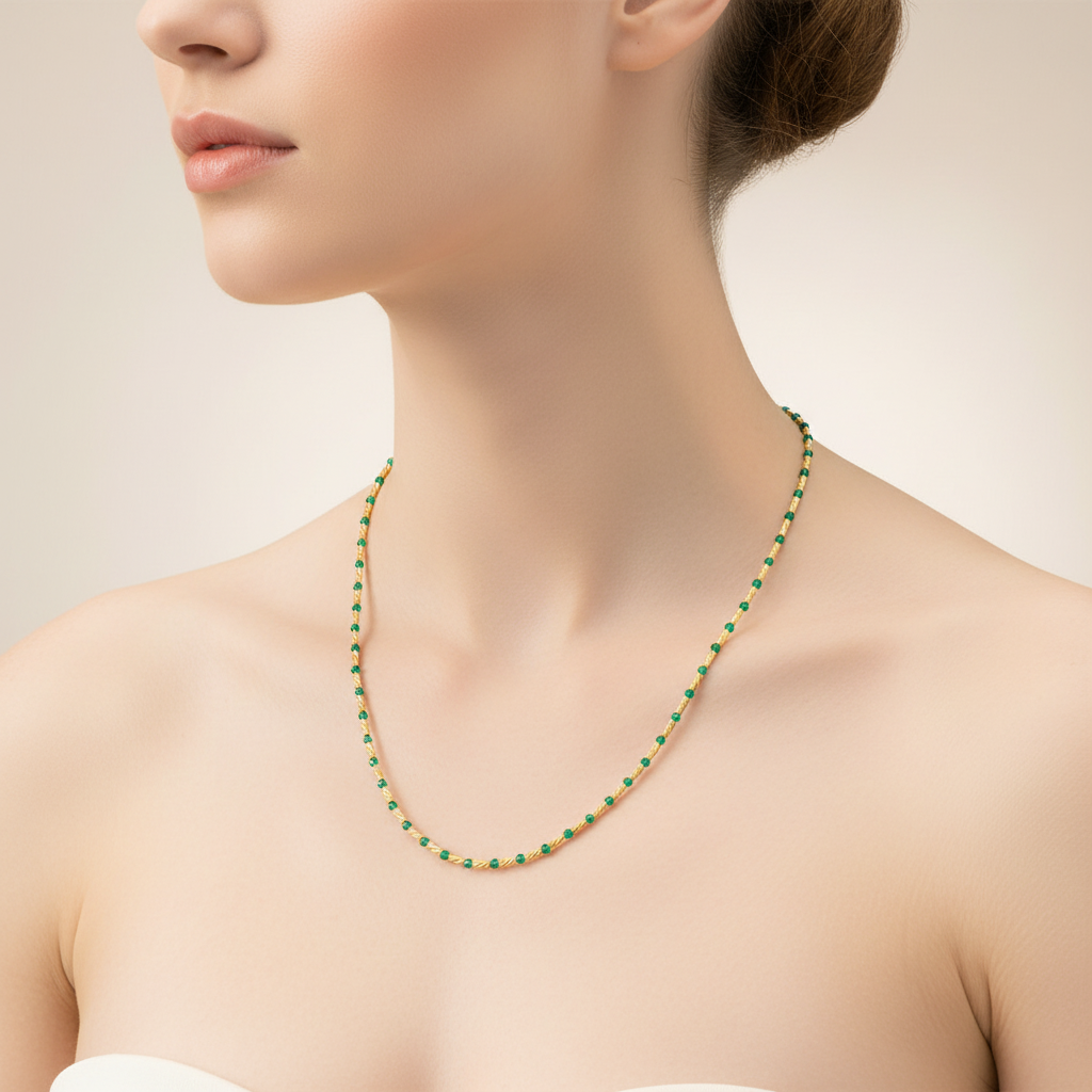 Collana con sfere verdi in oro giallo 18KT (750) – Unisex elegante