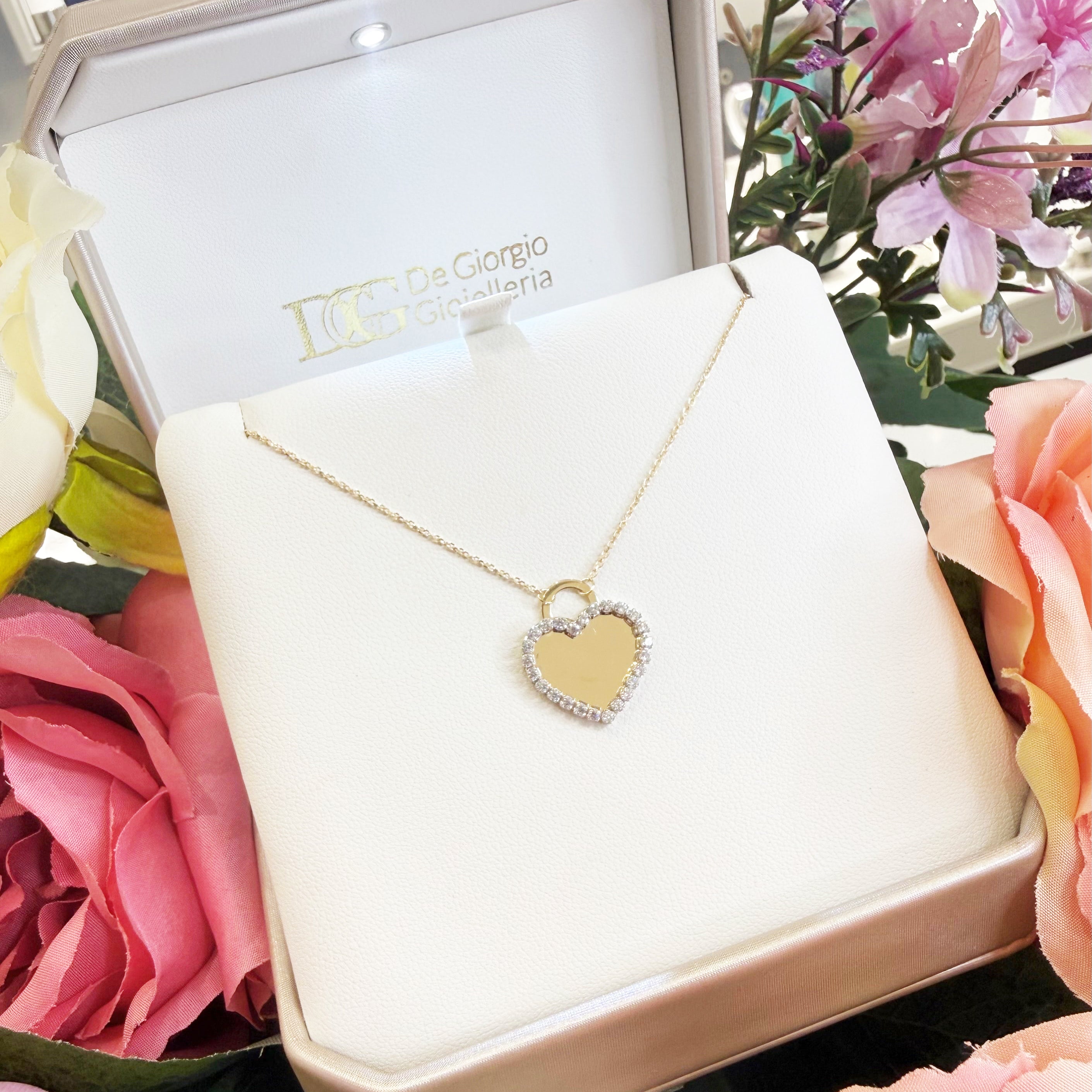 Collana con ciondolo cuore double face in oro giallo 18KT (750) con zirconi