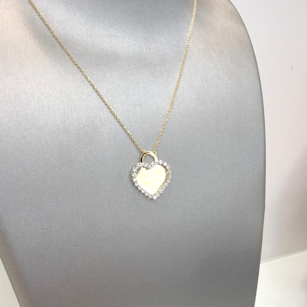 Collana con ciondolo cuore double face in oro giallo 18KT (750) con zirconi