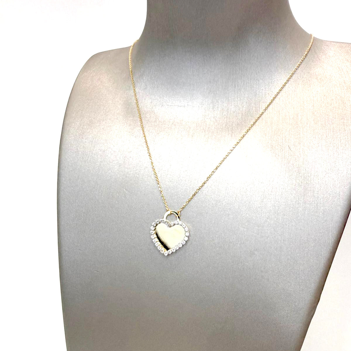 Collana con ciondolo cuore double face in oro giallo 18KT (750) con zirconi