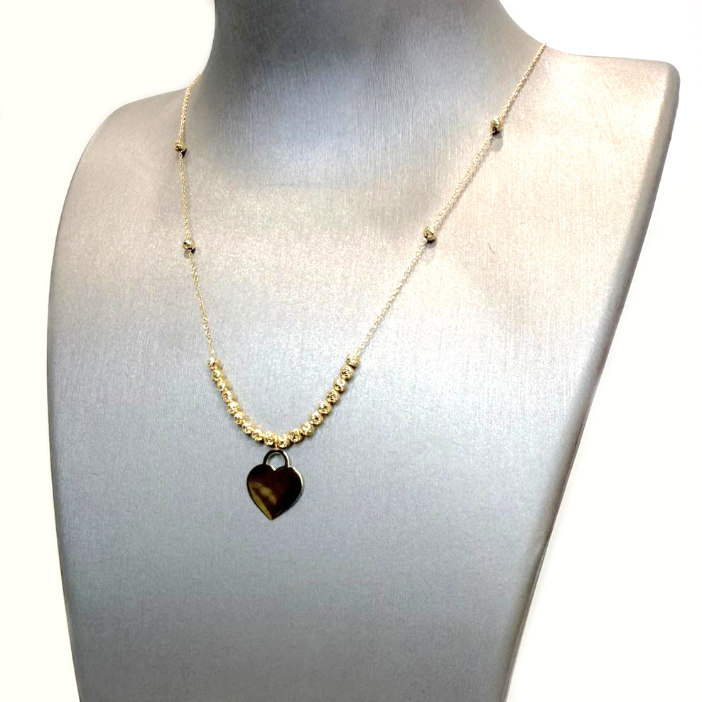 Collana con cuore incidibile in oro giallo 18KT (750) e sfere diamantate