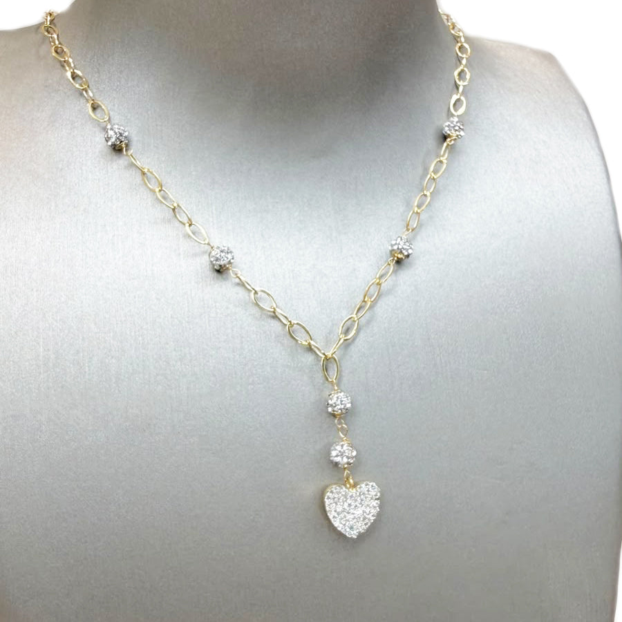 Collana con cuore pendente e sfere diamantate in oro giallo 18 KT (750)