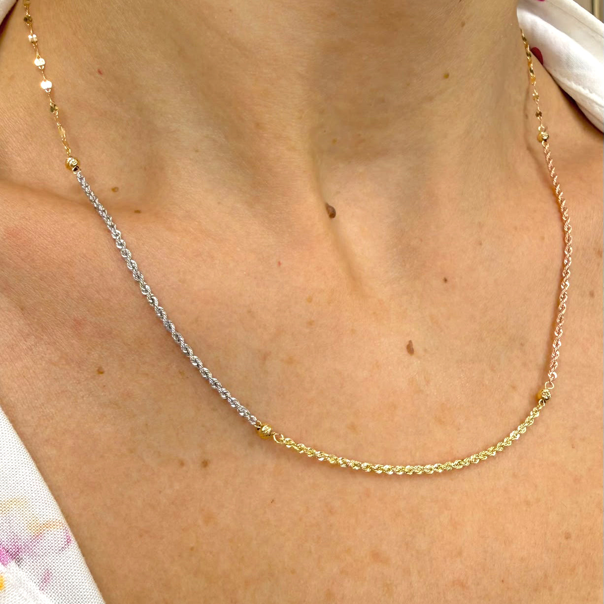 Collana torchon tricolore con sfere in oro 18 KT (750)
