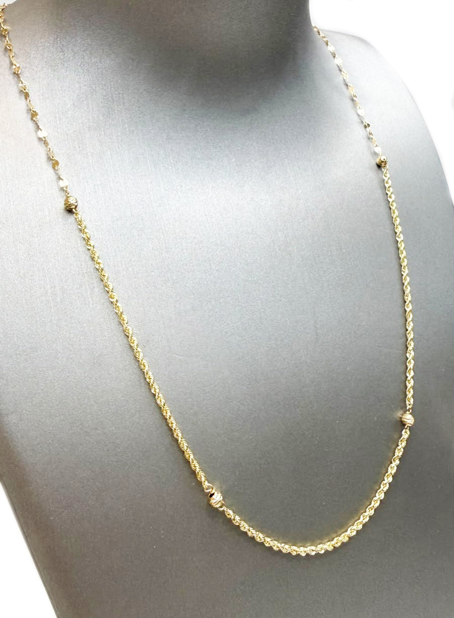 Collana torchon con sfere diamantate in oro giallo 18 KT (750)