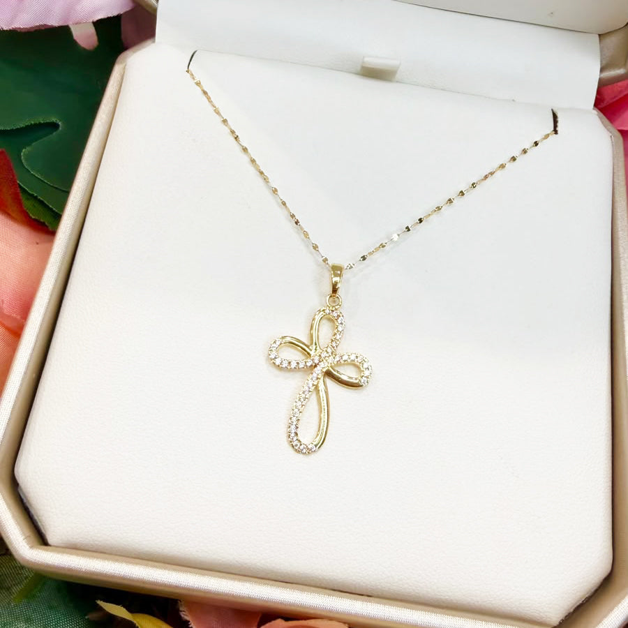 Collana con Croce in Oro Giallo 18 KT e Zirconi