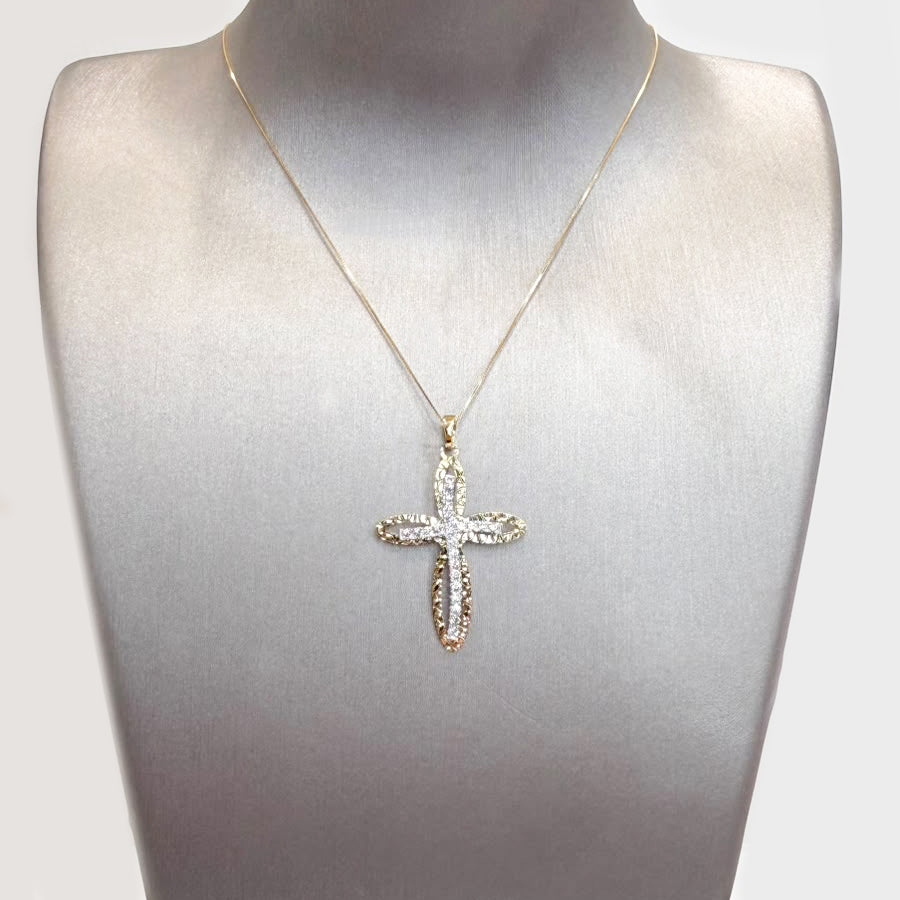 Collana con Croce in Oro Giallo 18 KT e Zirconi