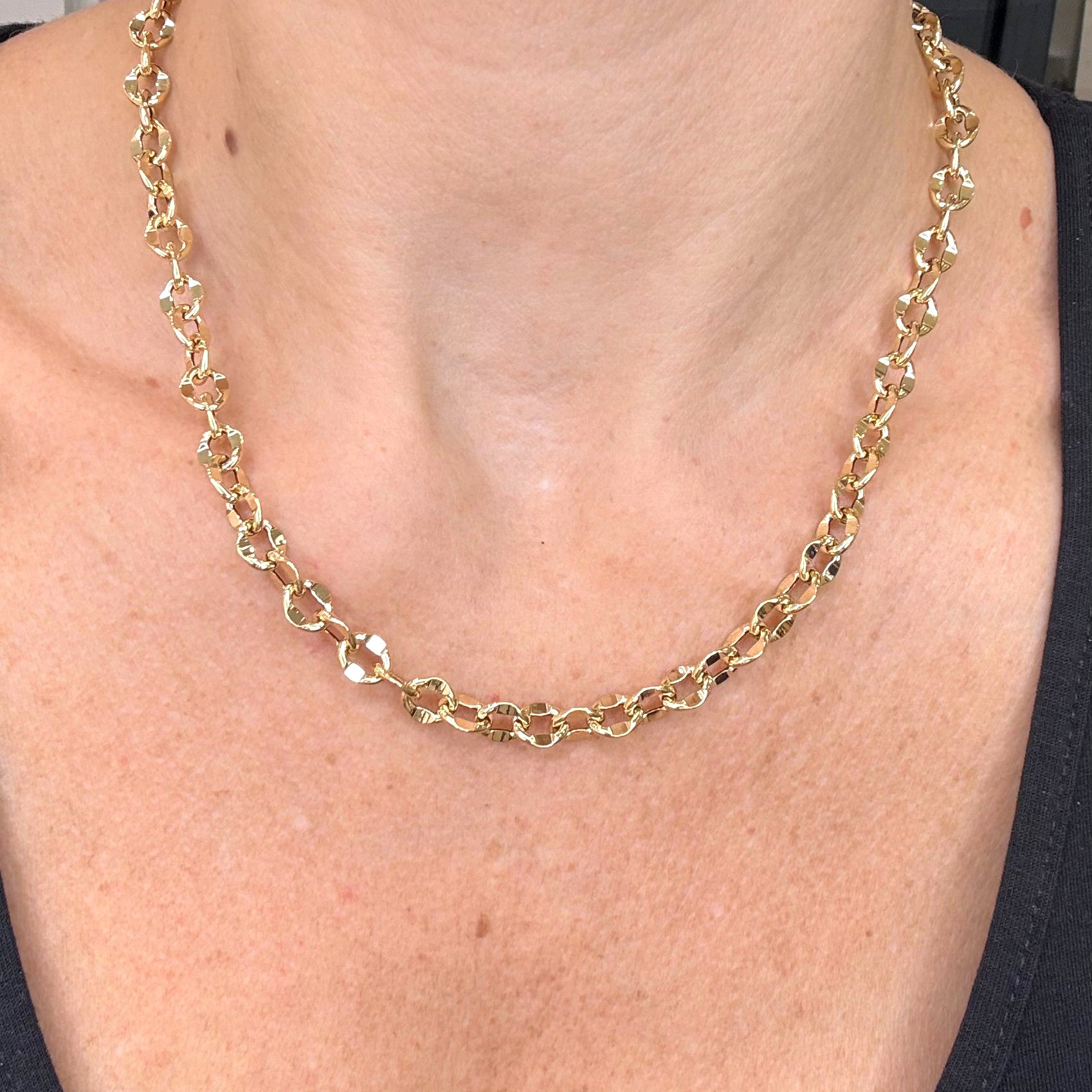 Collana con Maglie Lavorate e Diamantate in Oro Giallo 18 KT