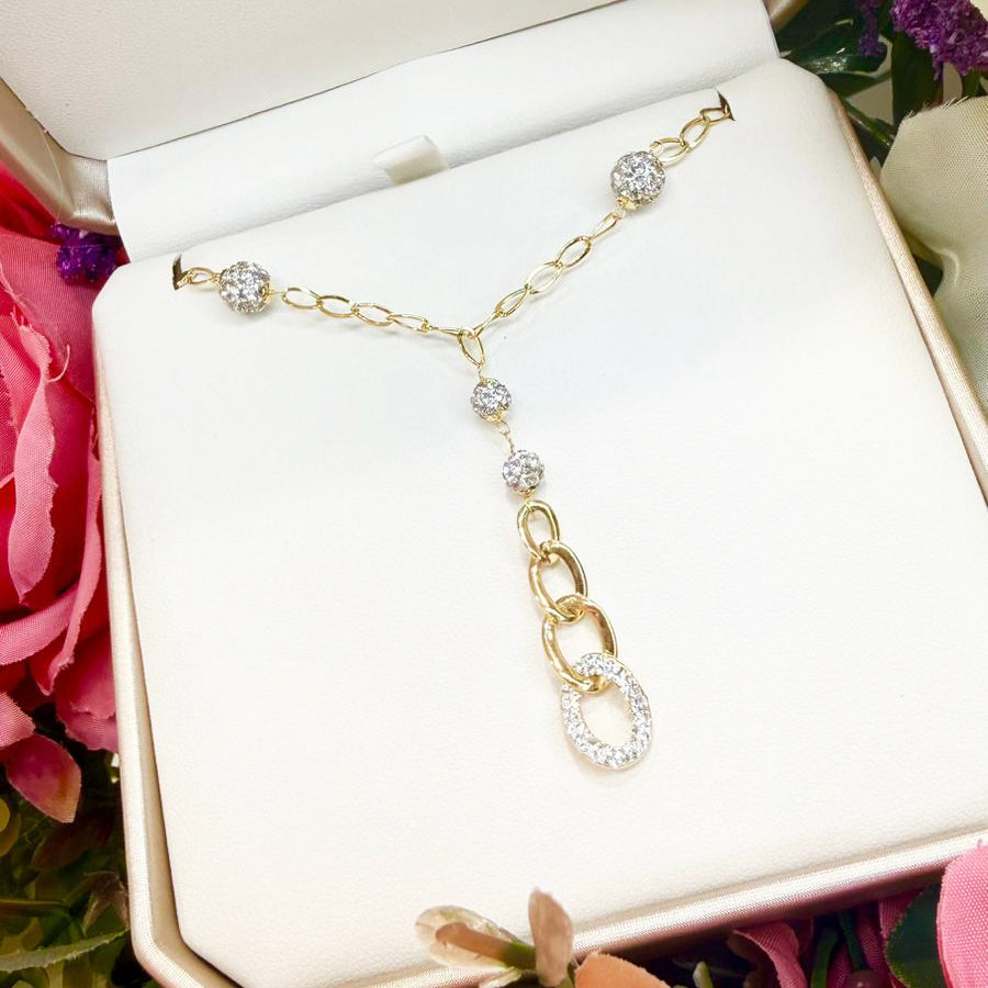 Collana con Sfere Zirconate e Pendente a Maglie in Oro Giallo 18 K