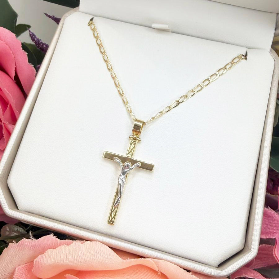 Collana da Uomo con Crocifisso Bicolore in Oro 18 KT