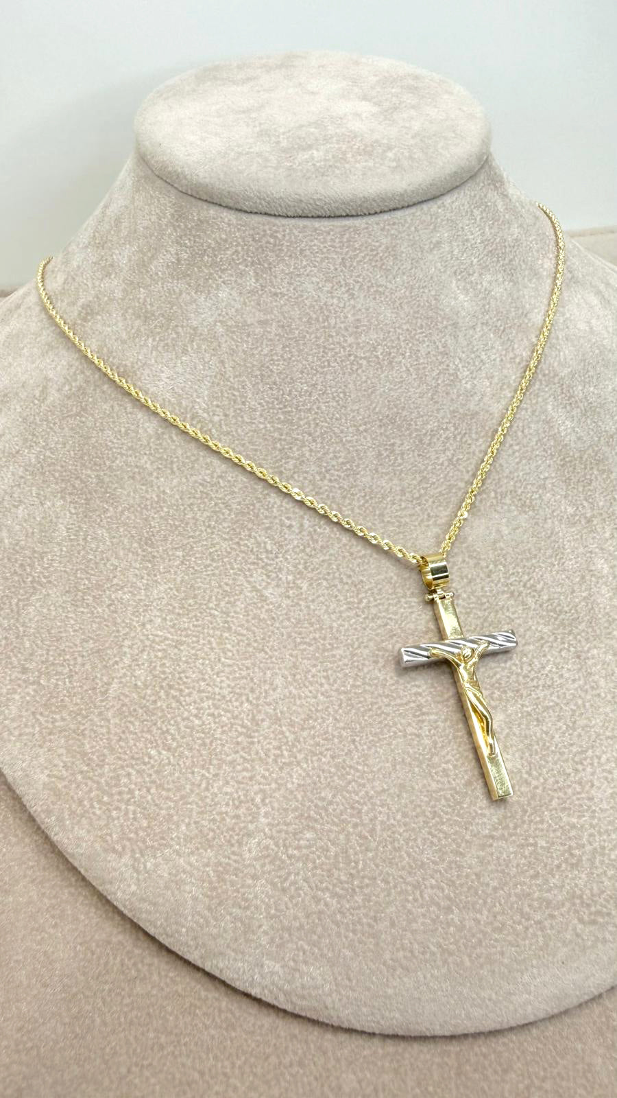 Collana da Uomo con Crocifisso Bicolore in Oro 18 KT