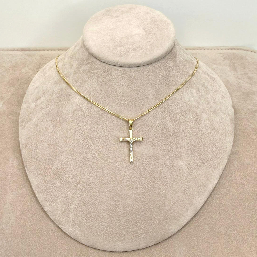 Collana da Uomo con Crocifisso Bicolore e Maglia Grumetta in Oro 18 KT