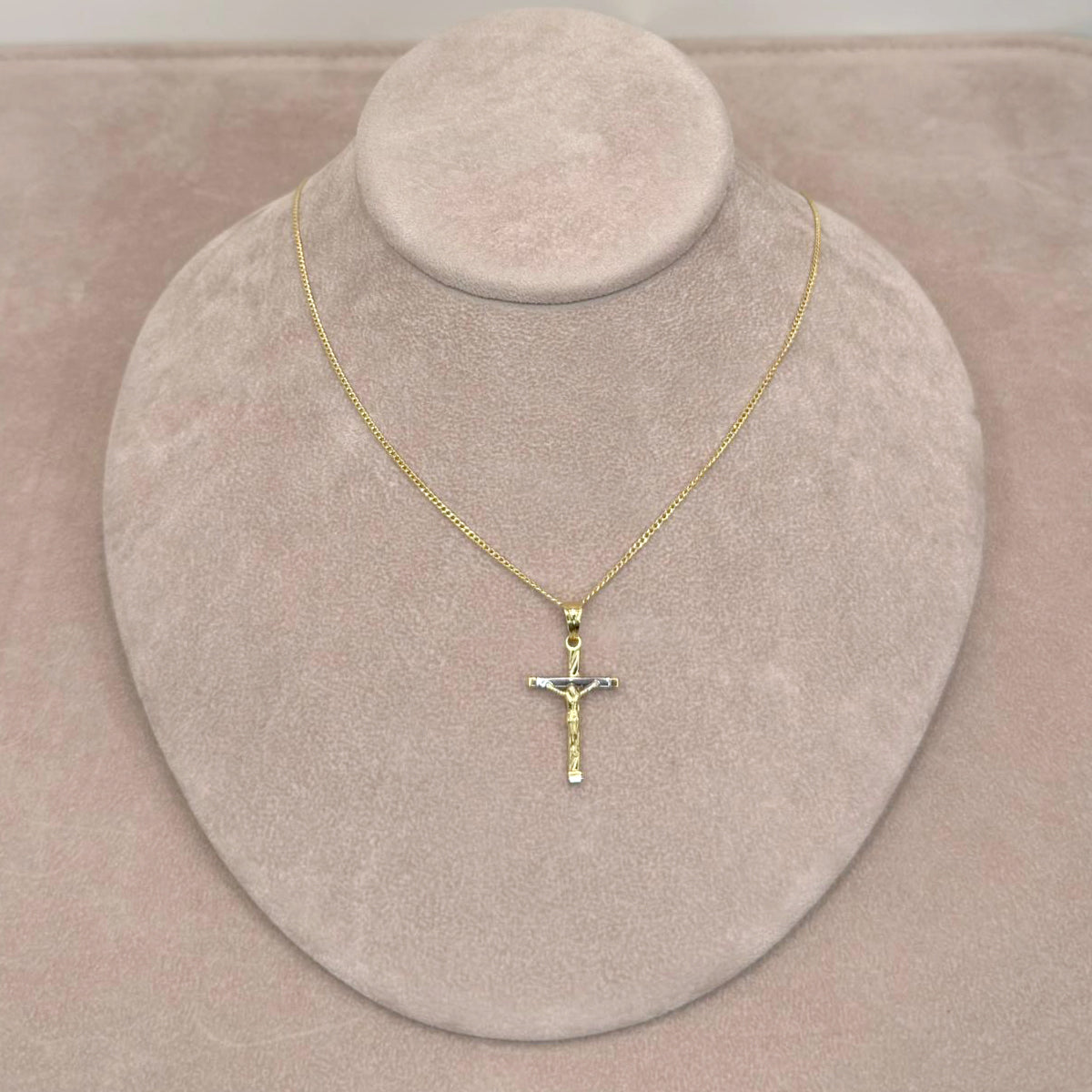 Collana da Uomo con Crocifisso Bicolore e Maglia Grumetta in Oro 18 KT