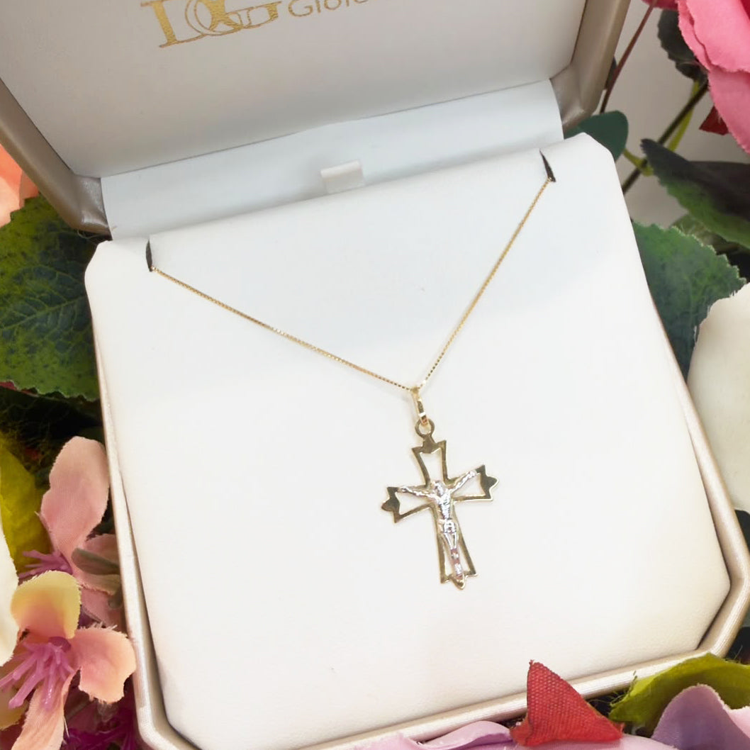 COLLANA UOMO CON CROCIFISSO BICOLORE IN ORO 18 KT (750)