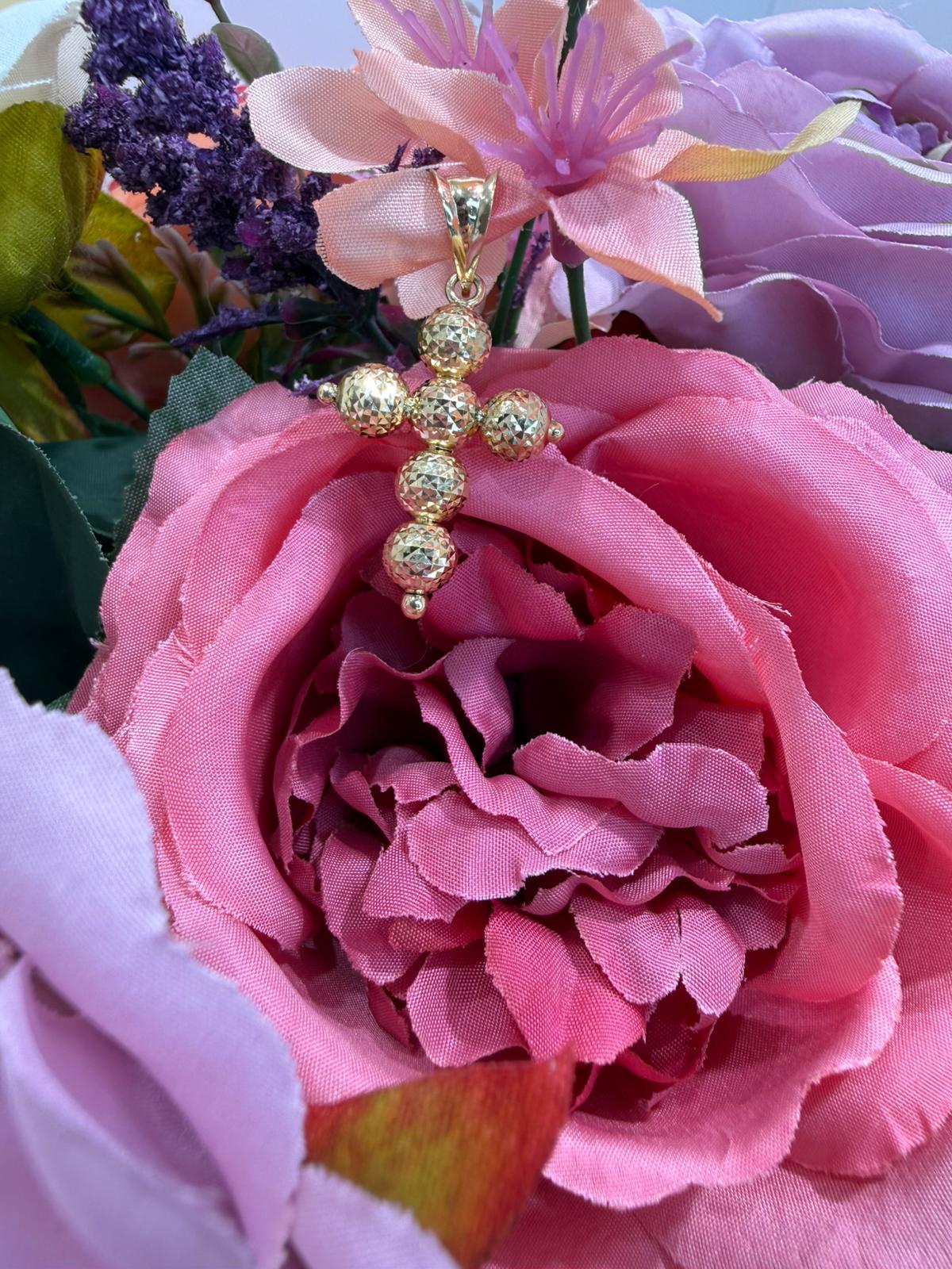 Ciondolo a croce in oro giallo 18KT (750) con sfere diamantate unisex