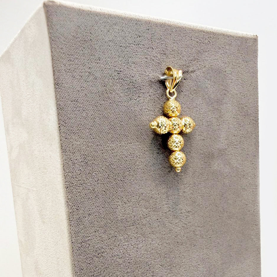 Ciondolo a croce in oro giallo 18KT (750) con sfere diamantate unisex