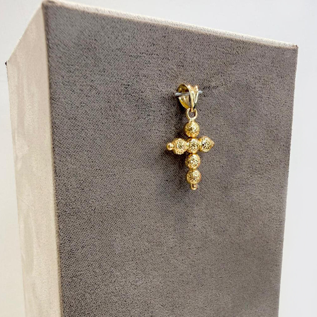 Ciondolo a croce in oro giallo 18KT (750) con sfere diamantate unisex