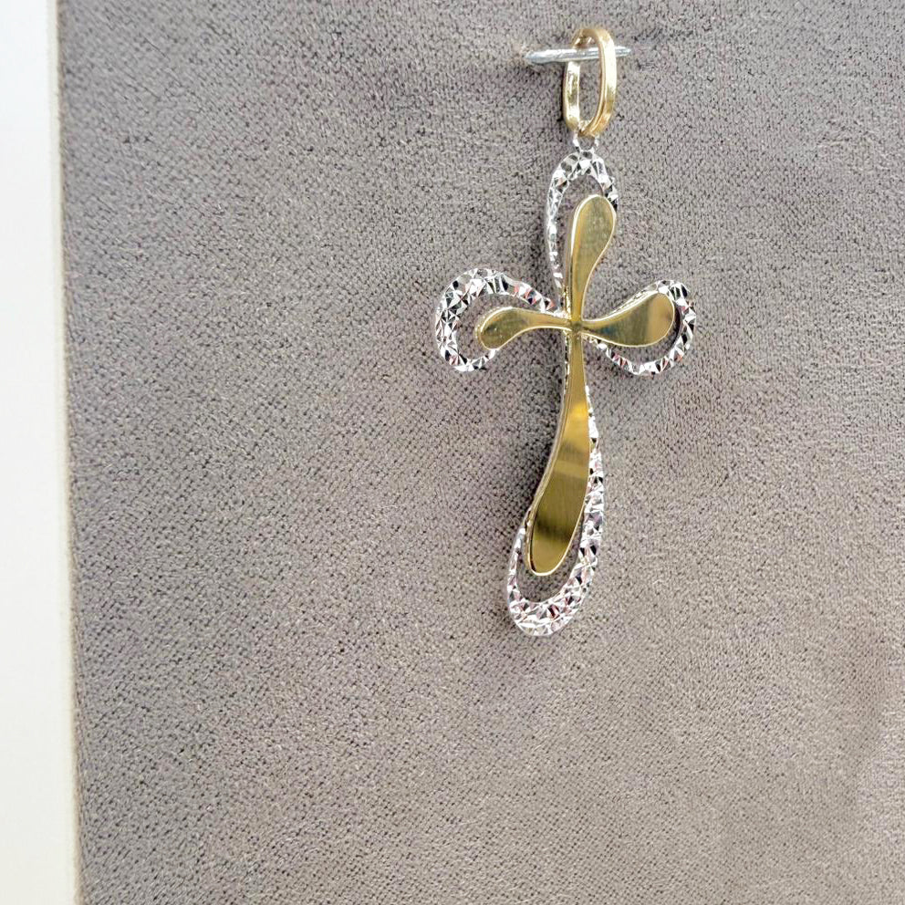 Ciondolo croce sagomata da donna in oro giallo e bianco 18KT (750)