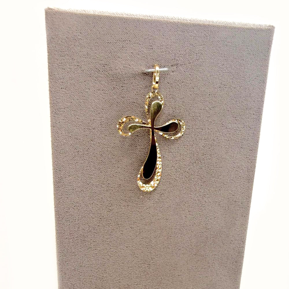 Ciondolo croce da donna in oro giallo 18 Kt (750) con lavorazione diamantata