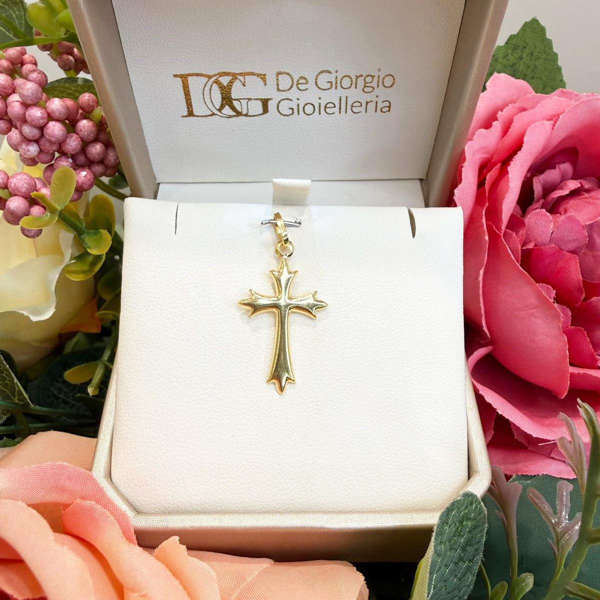 Ciondolo croce da uomo in oro giallo (750)
