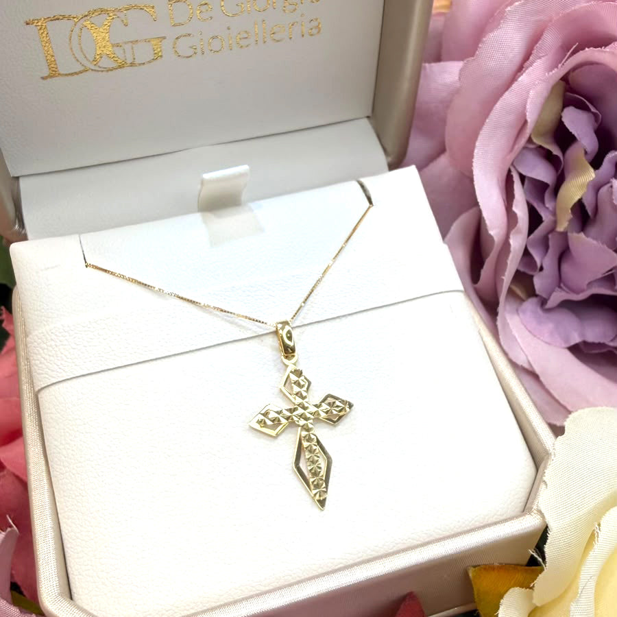 Croce diamantata in oro giallo 18 KT (750)