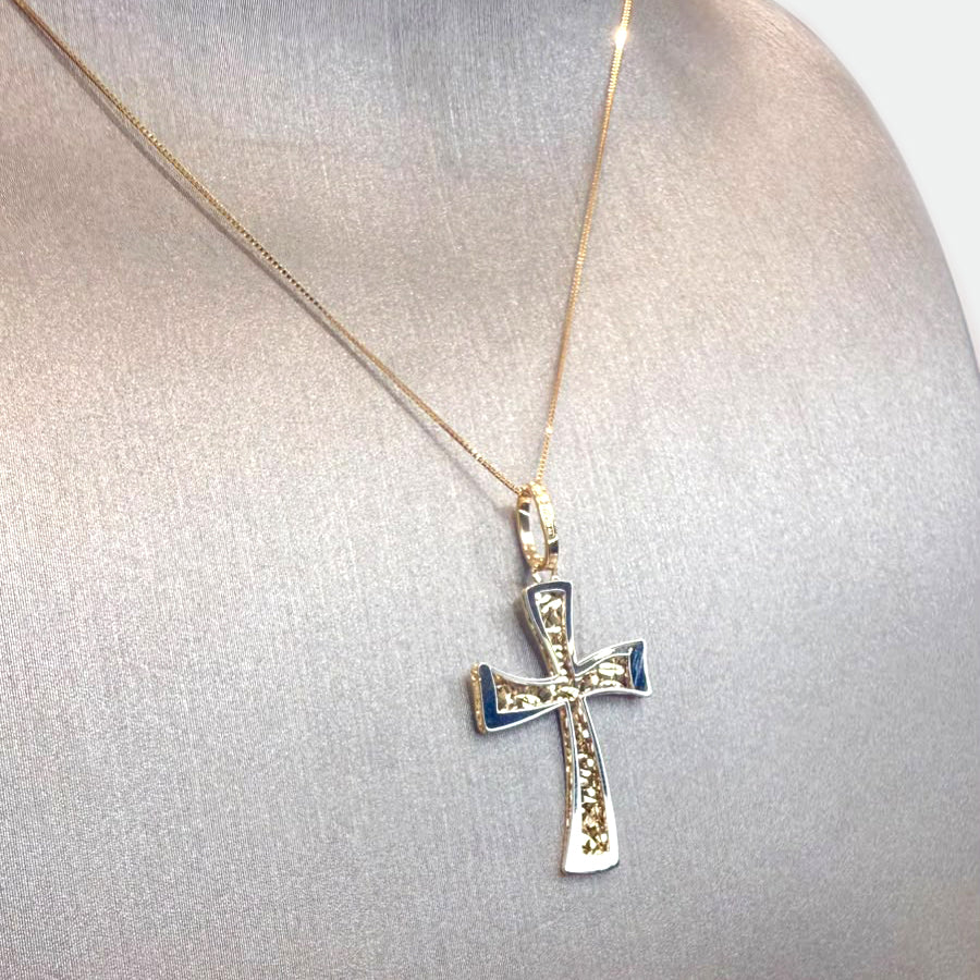Croce bicolore diamantata in oro giallo 18 KT (750)