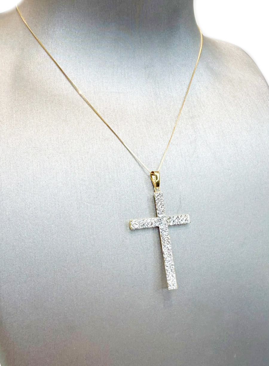 Ciondolo Croce zirconata in oro giallo 18 KT (750)