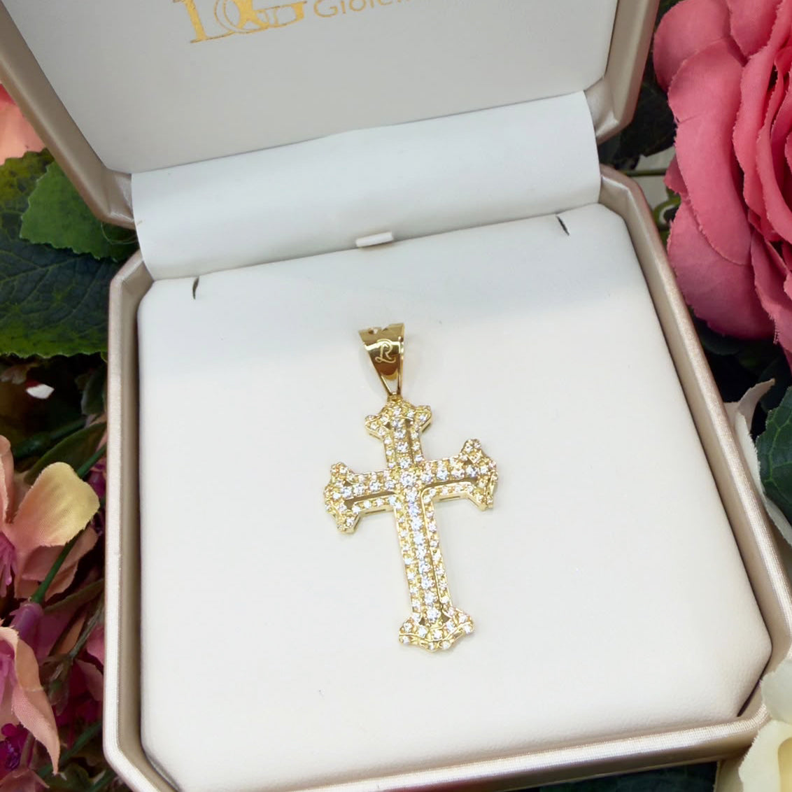 PENDENTE CROCE UOMO IN ORO GIALLO 18 KT (750) CON ZIRCONI