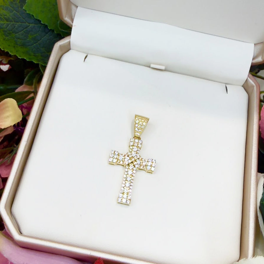 PENDENTE CROCE UOMO IN ORO GIALLO 18 KT (750) CON ZIRCONI