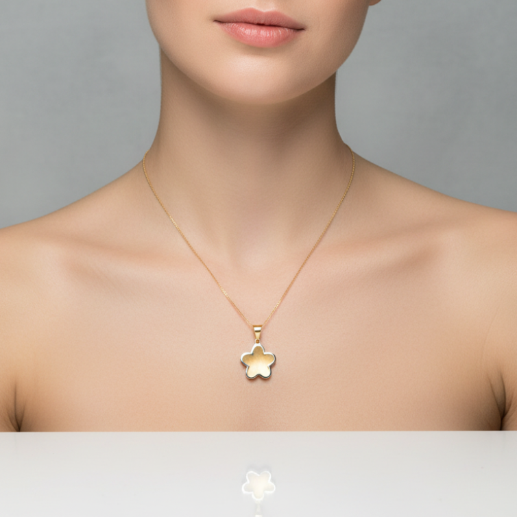 Collana con ciondolo fiore bicolore in oro 18KT (750) - Made in Italy